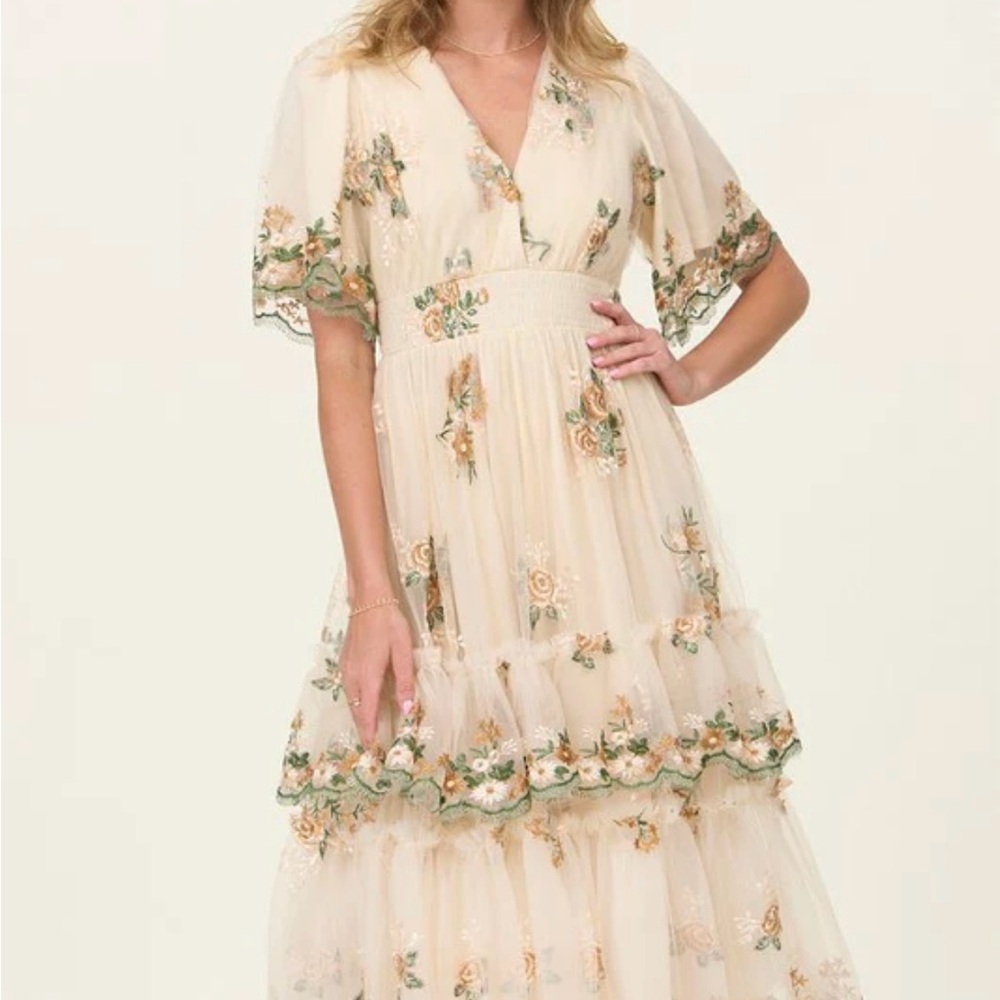 Floral Embroidered Cream Dress